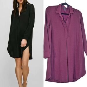 Babaton Aritzia Lee Shirt Long Sleeve Collared Maroon Tunic Dress Size XS